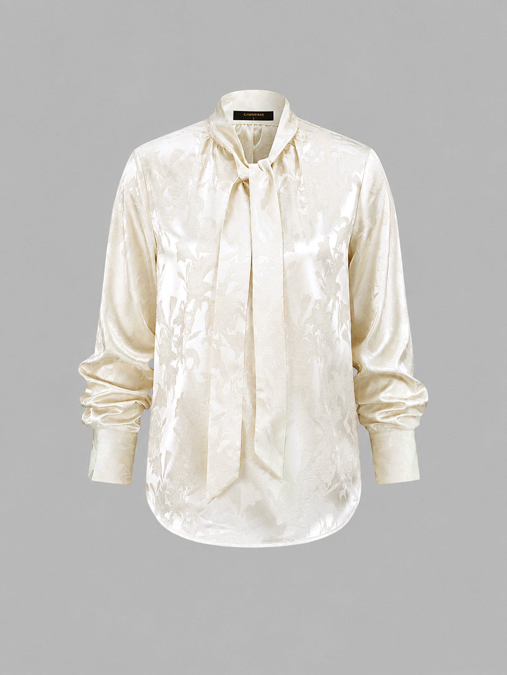 Jacquard Tie‑Neck Long Sleeve Blouse