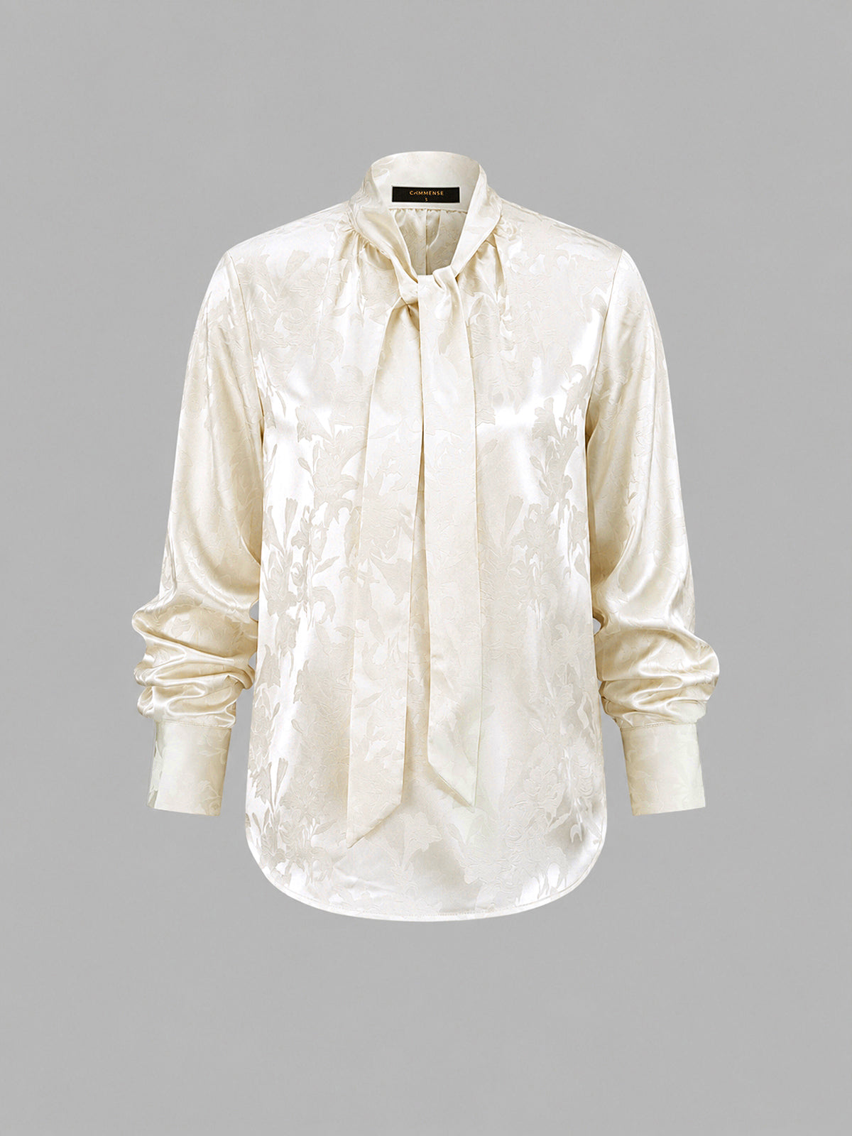 Jacquard Tie‑Neck Long Sleeve Blouse