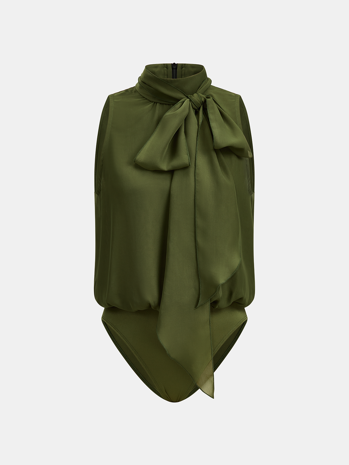Flowy Ribbon Collar Chiffon Bodysuit
