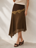 Lace Patchwork Asymmetrical Suede Effect Skirt