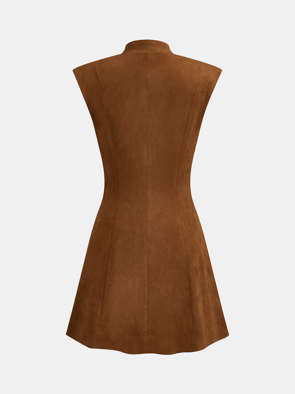 Wave Placket Stand Collar Suede Effect Dress