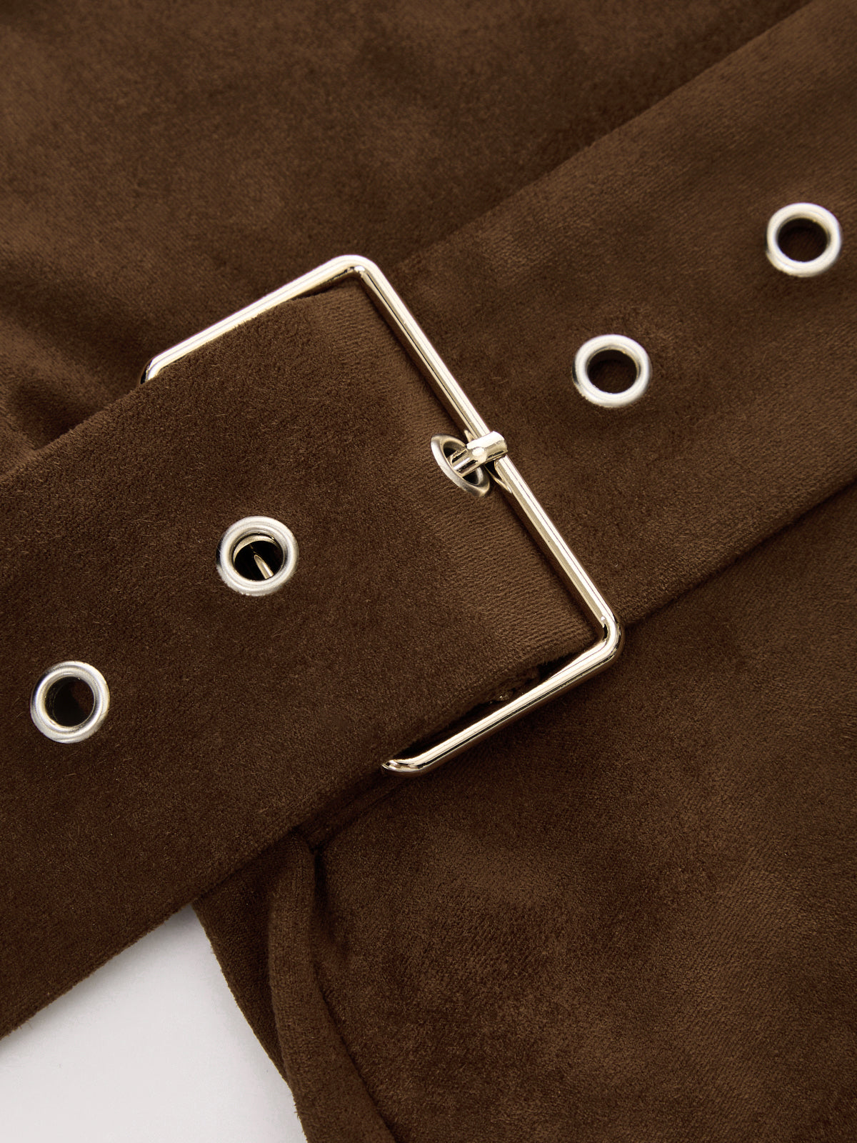 Buckle Waist Cap Sleeve Suede Effect Blouse