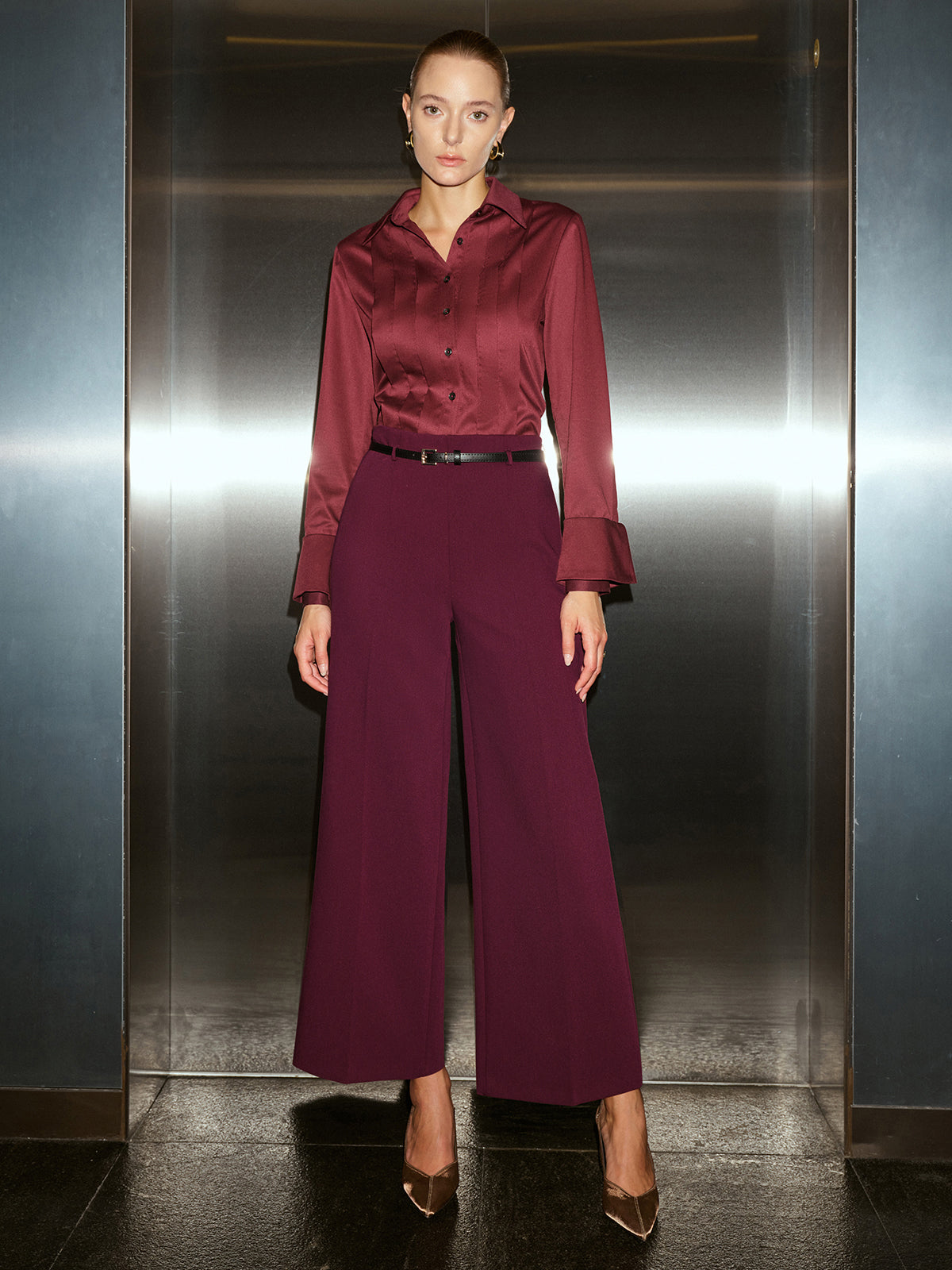 Belted Wide-Leg Cropped Pants