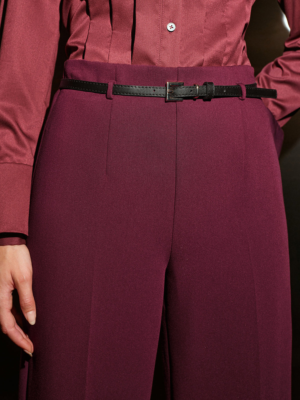 Belted Wide-Leg Cropped Pants