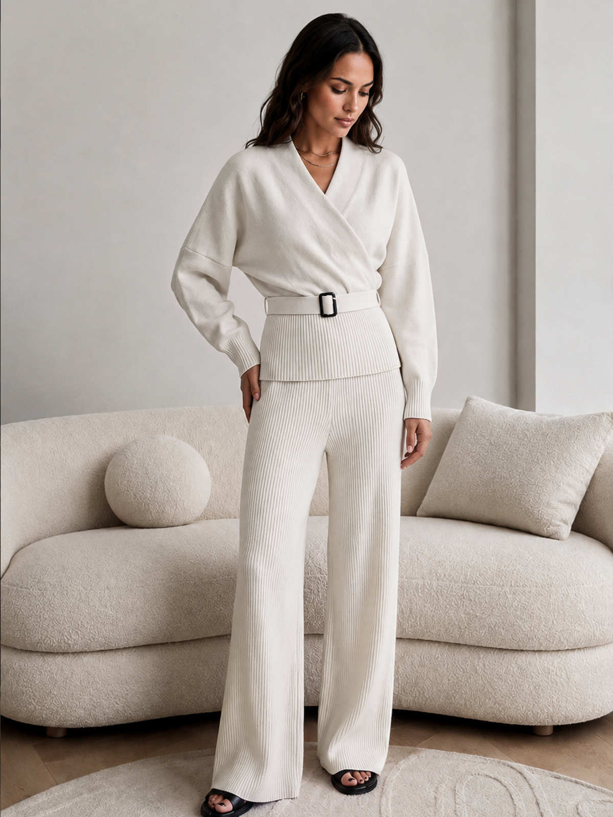 Wrap‑Front Belted Knit Co‑ord Set