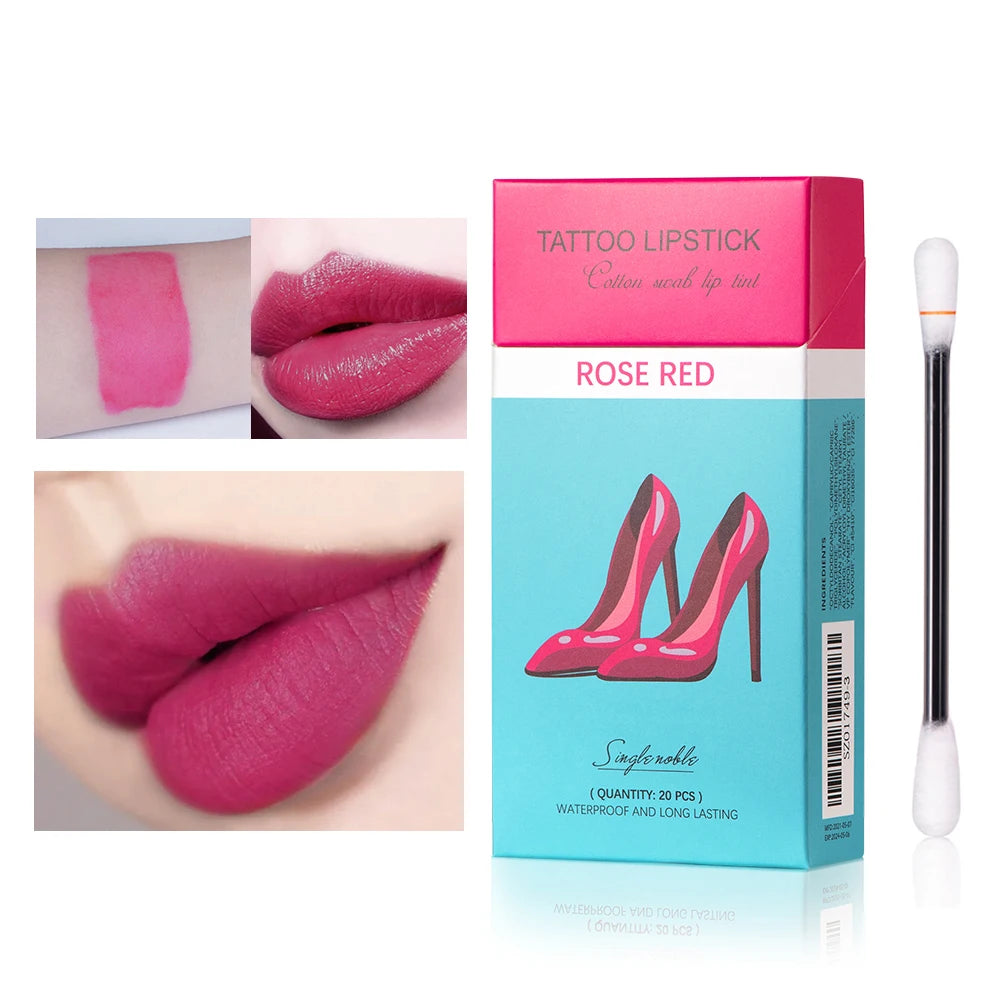 20pcs Cigarette Cotton Swab Lipstick Tattoo Lipstick Non-Stick Long-Lasting Waterproof and Kiss-proof Lip Durable Lip Stain Set