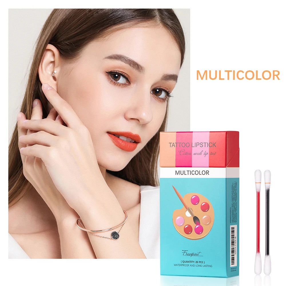 20pcs Cigarette Cotton Swab Lipstick Tattoo Lipstick Non-Stick Long-Lasting Waterproof and Kiss-proof Lip Durable Lip Stain Set