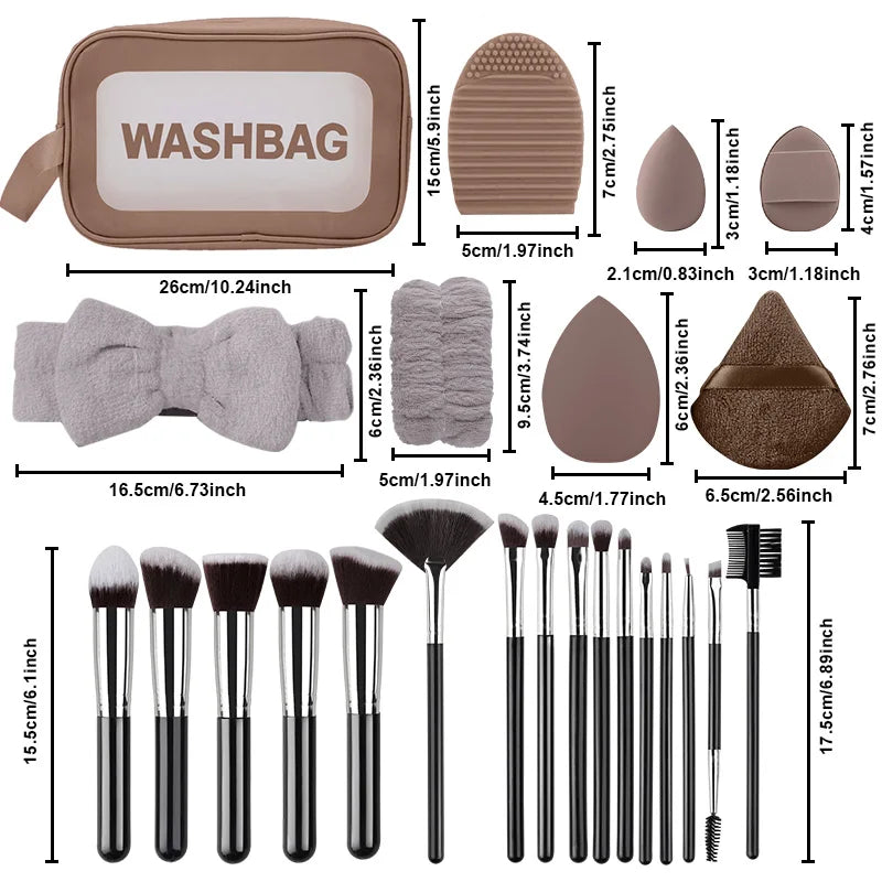 16Pcs Professional Makeup Brush Set Eye Shadow Contouring Foundation Highlight Setting Powder Blending Makeup Sponge Powder Puff