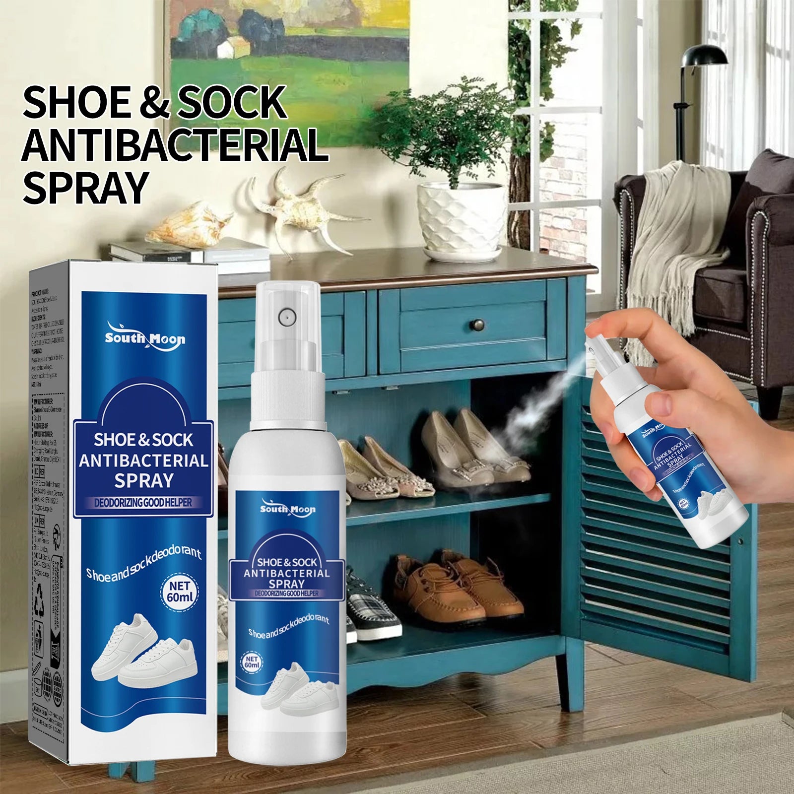South Moon Shoes Deodorization Spray Antibacterial Antiperspirant Relieve Foot Tinea Beriberi Refresh Shoe Odor Removal Spray