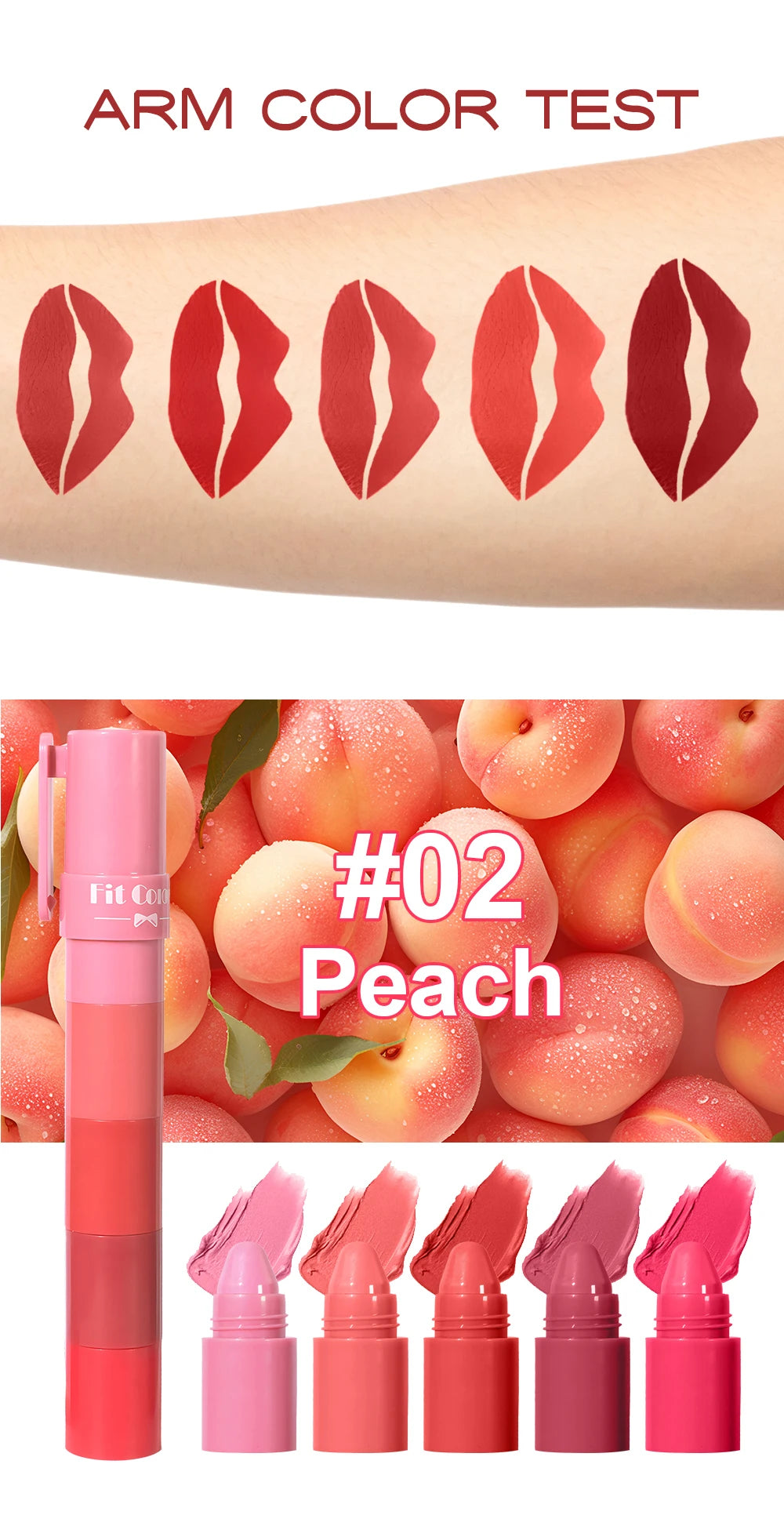 5-in-1 Fruit Velvet Matte Lipstick Set, Long-Lasting, Highly Pigmented, Moisturizing Lip Balm, Smooth Application for Soft lips