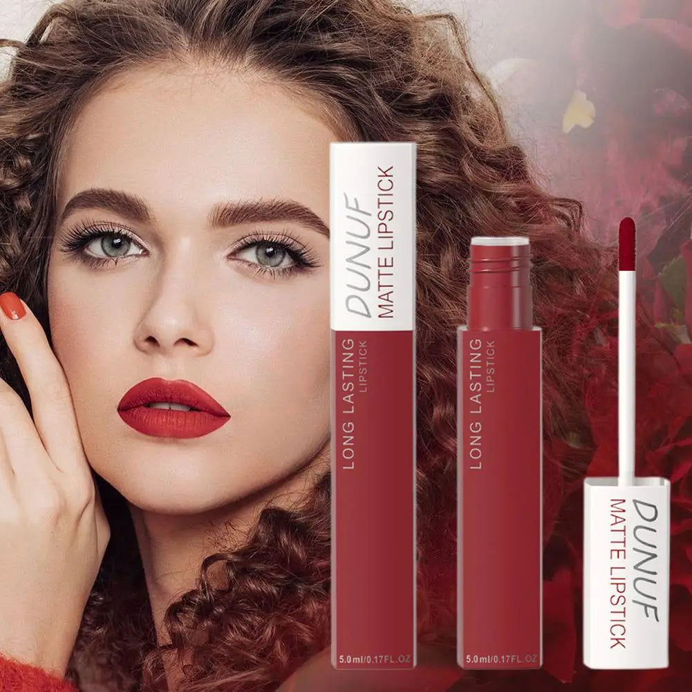 Non Stick Cup Liquid Lipstick Dark Purple Long Lasting Lip Gloss Matte Velvet Finish Resistant To Fading Waterproof Lip Cosmetic