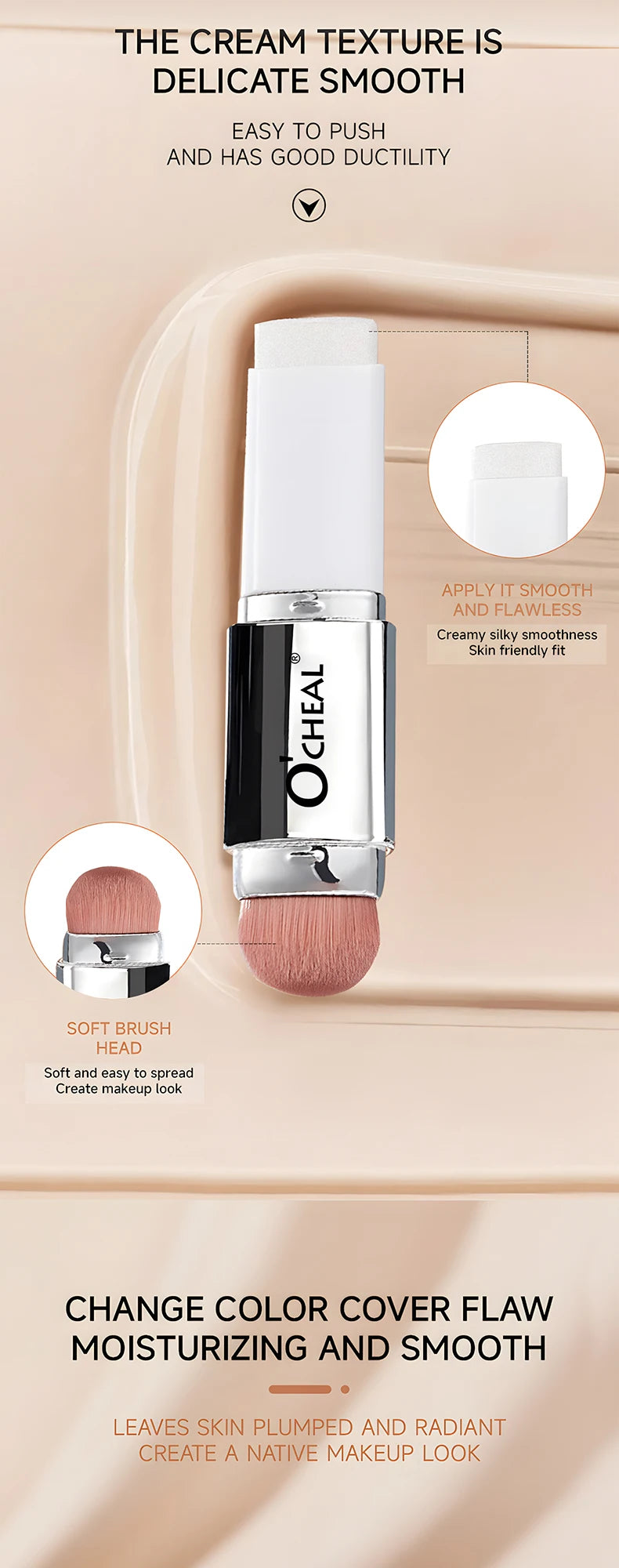 O'CHEAL Temperature Changing Foundation Stick Facial Coverage Blemishes Pores Double-Headed Face Matte Makeup Foundation Cream