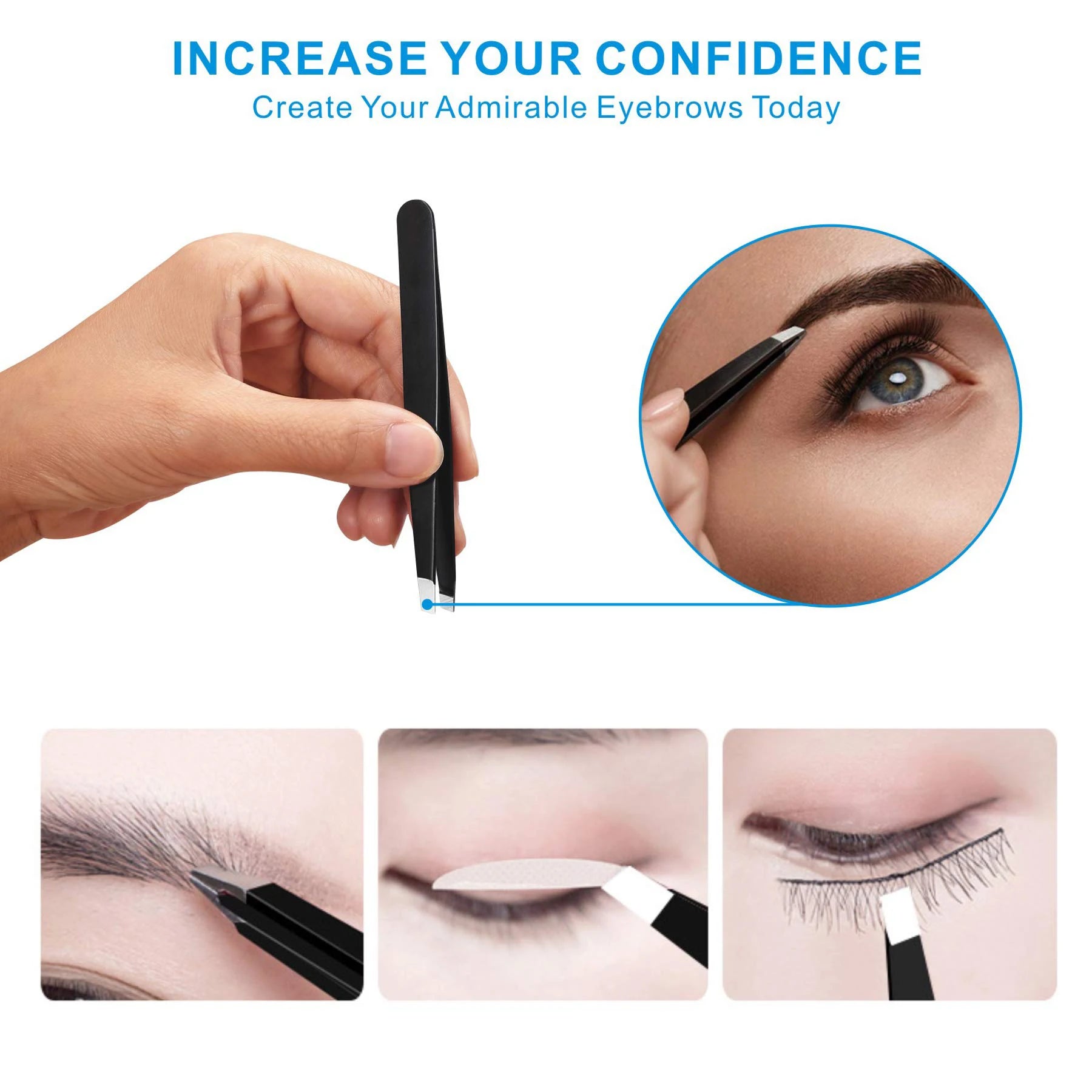 Professional Stainless Steel Eyelash & Eyebrow Grooming Tweezers Set 5-Piece Private Label with Slanted Tip Cheaper Shipping