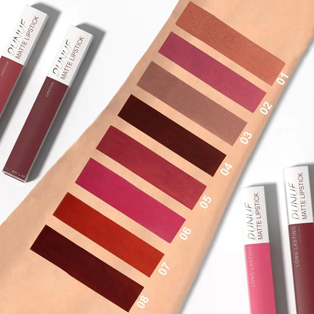 Non Stick Cup Liquid Lipstick Dark Purple Long Lasting Lip Gloss Matte Velvet Finish Resistant To Fading Waterproof Lip Cosmetic