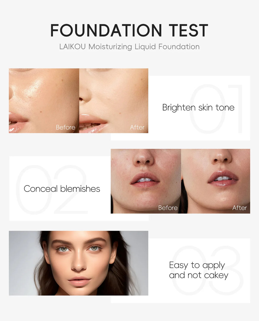 LAIKOU Liquid Foundation Multiple Shades Hydrating Natural Finish Creamy Full Coverage Makeup Base Long Lasting Wear 30ml