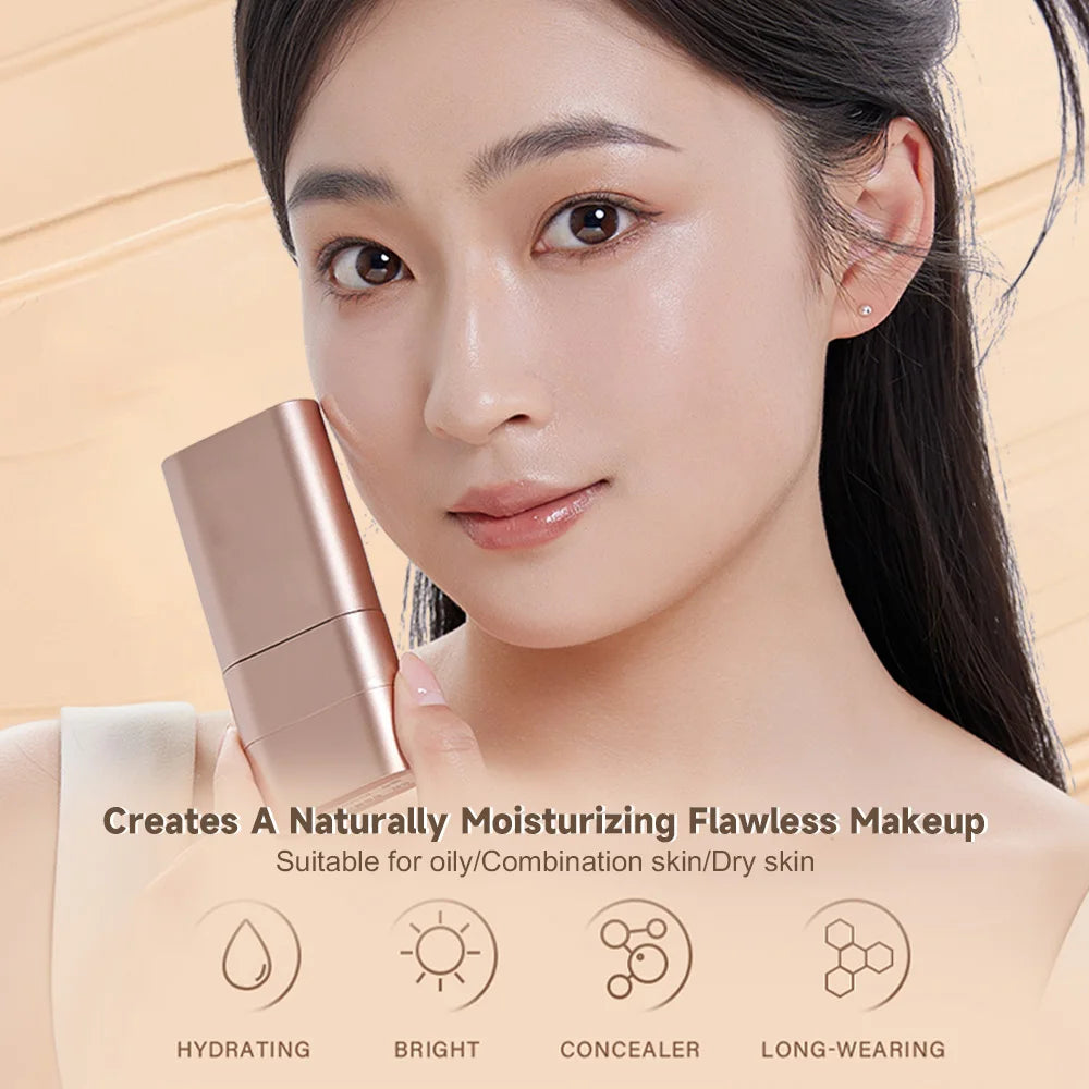 Life Girls Watery Double-Headed Foundation Stick with Brush, Natural Long-Lasting Flawless Makeup For Facial Concealer Cosmetics