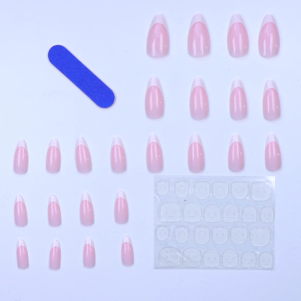 120 PCS Box Almond Shaped Pink Nail Piece White French Press On Nails Almond Shape Press On Nails Young Girls Acrylic Nails