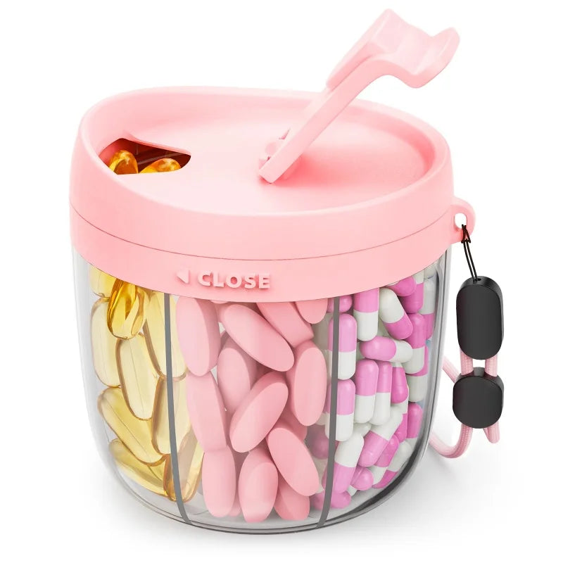 Portable 7-Compartment Vitamin Supplement Storage Box Energy Boost Capsule Organizer with Confusion-Reducing Design