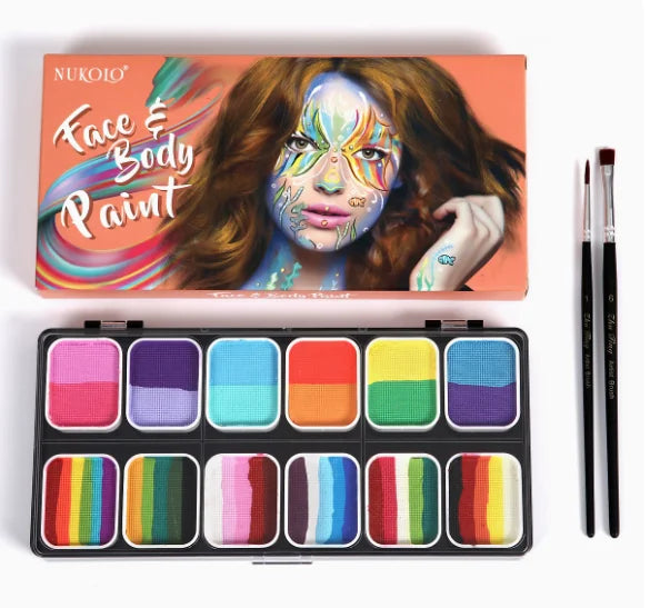 12 Colours Water-Soluble Rainbow Palette Children's Face Body Paint, Halloween Stage Makeup Body Paint Pigments Face Makeup