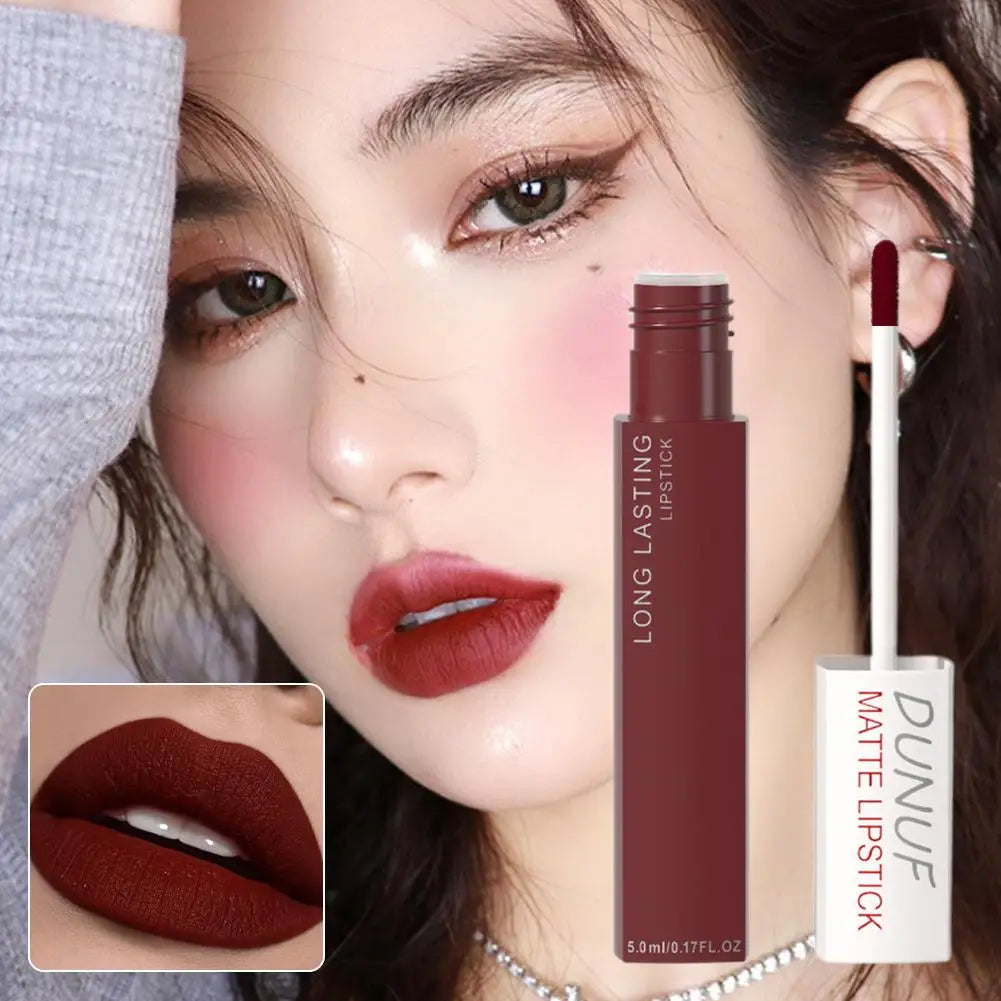 Non Stick Cup Liquid Lipstick Dark Purple Long Lasting Lip Gloss Matte Velvet Finish Resistant To Fading Waterproof Lip Cosmetic