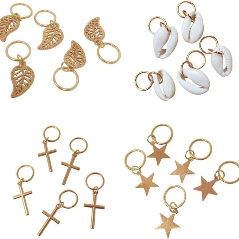 5-8Pcs Metal Hollow Out Hair Ring Accessories,Beads Hair Braid Rings Clips Dread Locks Hair Braiding Metal Cuffs Decoration Gold