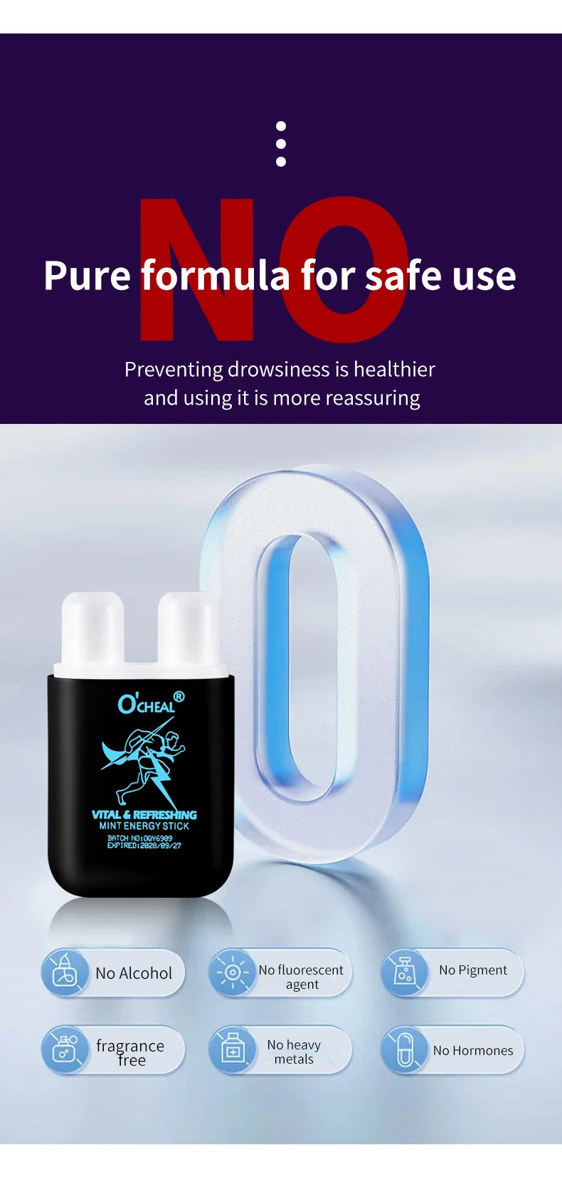 O'cheal Energy Stick Double Hole Energizing Energy Bar Fresh Mint Scent Refreshing Fatigue Relief Inhaler Energy Vapors Stick