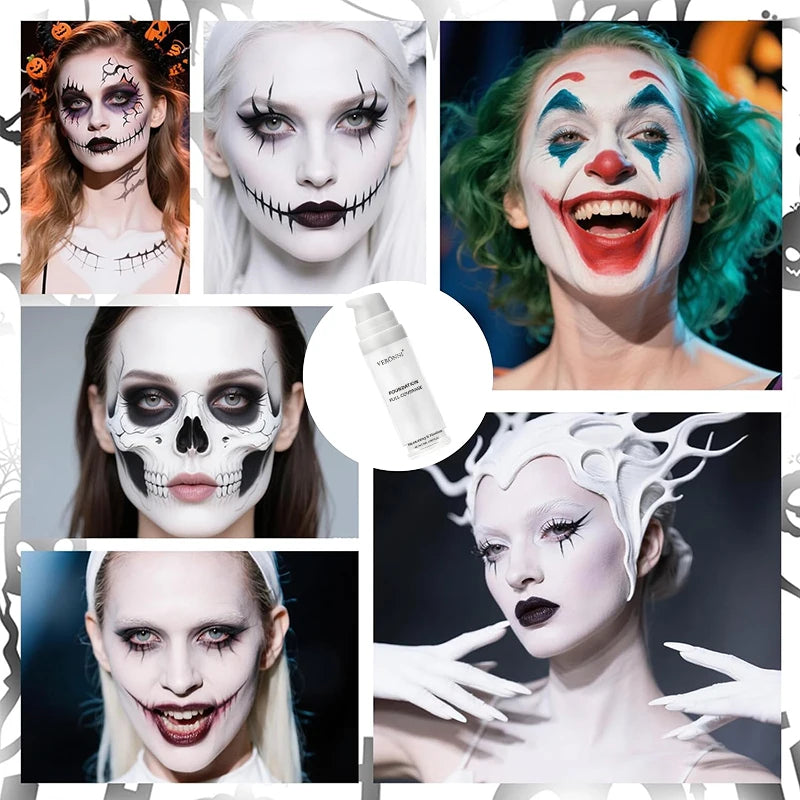 White Liquid Foundation, Full Coverage Heavy Duty Coverage, Creamy Liquid Formula for Goth Makeup, Cosplay, Long-Lasting Matte