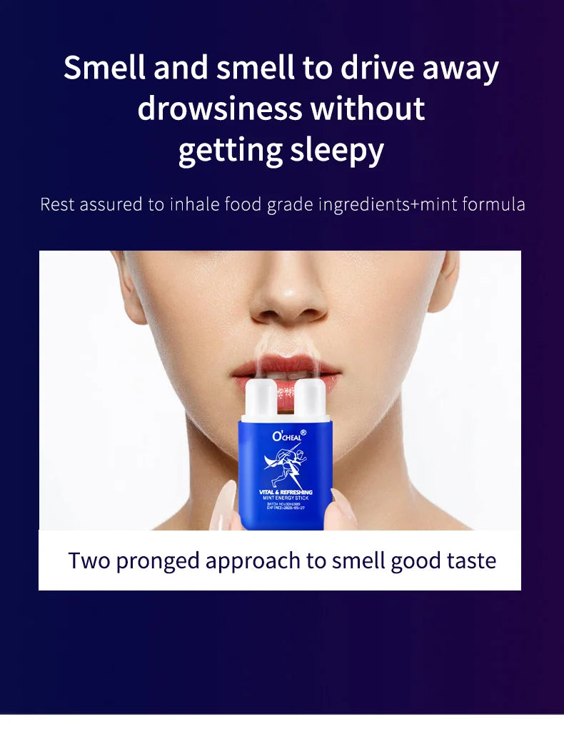 O'cheal Energy Stick Double Hole Energizing Energy Bar Fresh Mint Scent Refreshing Fatigue Relief Inhaler Energy Vapors Stick