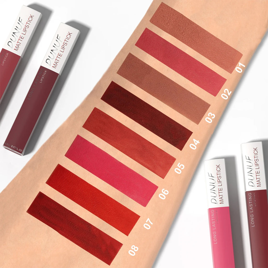 Long-Lasting Lip Gloss Lipstick 8pcs/set: Matte Non-Stick Cup Waterproof Nude Deep Red Mauve Christmas And Valentine's Day Gifts