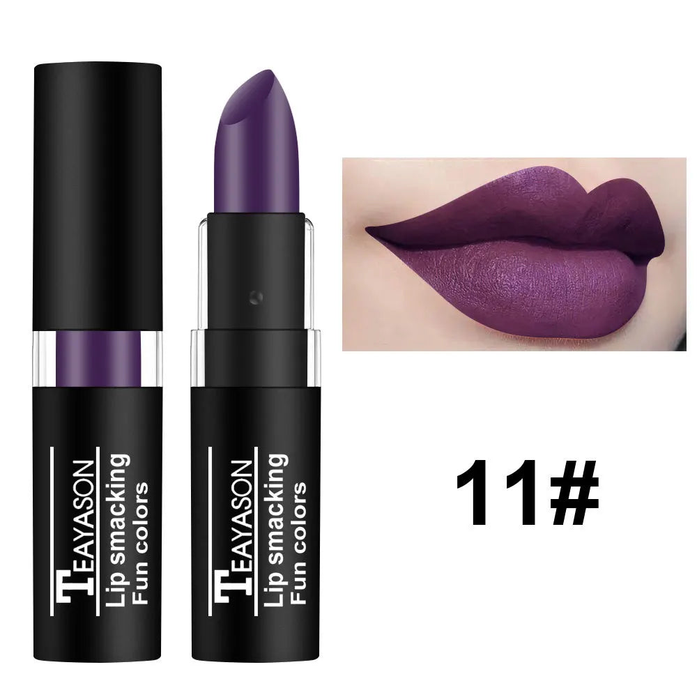 TEAYASON Matte Lipsticks 12 Colors Waterproof Long Lasting Lip Stain Non-stick Cup Sexy Red Black Lipstick Pigment Lip Cosmetics