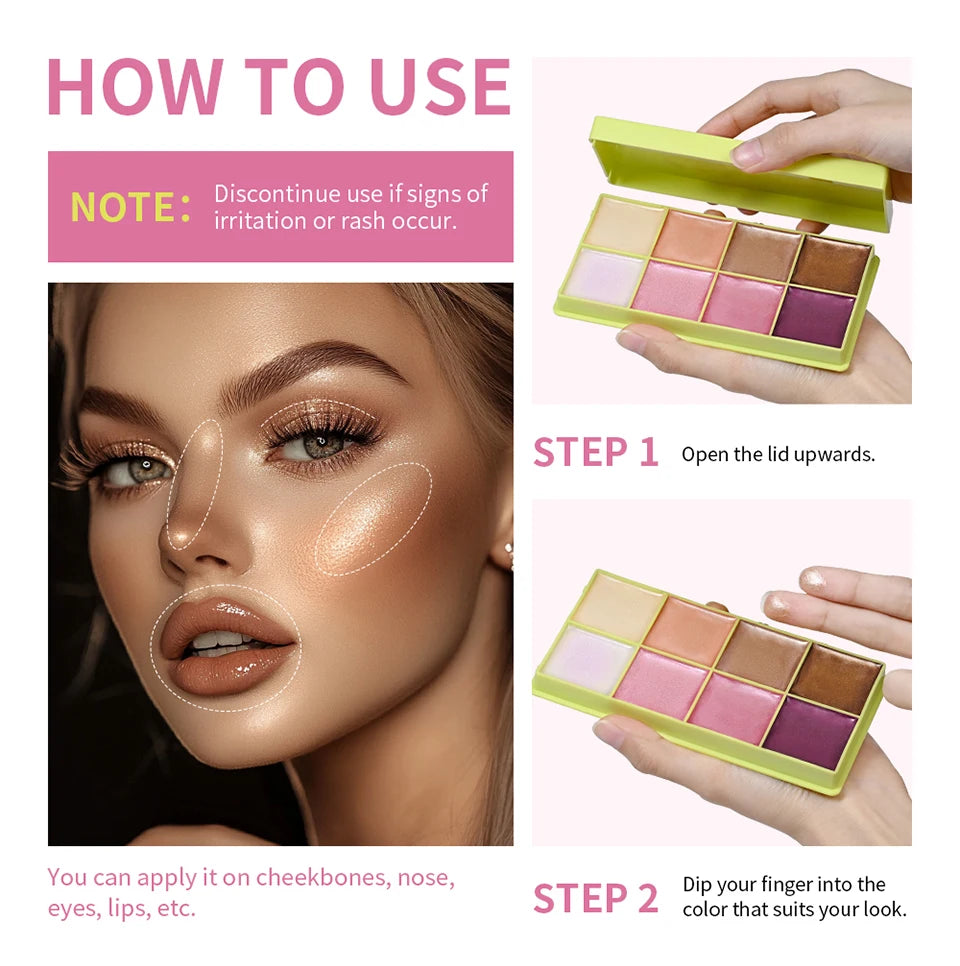 Curve Case Cream Eyebrow Cream Blush Highlighter Palette Matte Shimmer Finishes Shadow Tones Long-Lasting Cosmetics