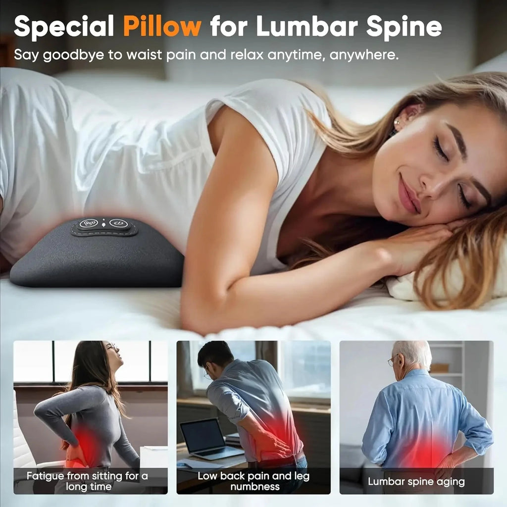 Heating Vibration Massage Pillow Electric Lumbar Support Pad Bed Sleeping Waist Protection Cushion Lying Flat Waist Pain Relief