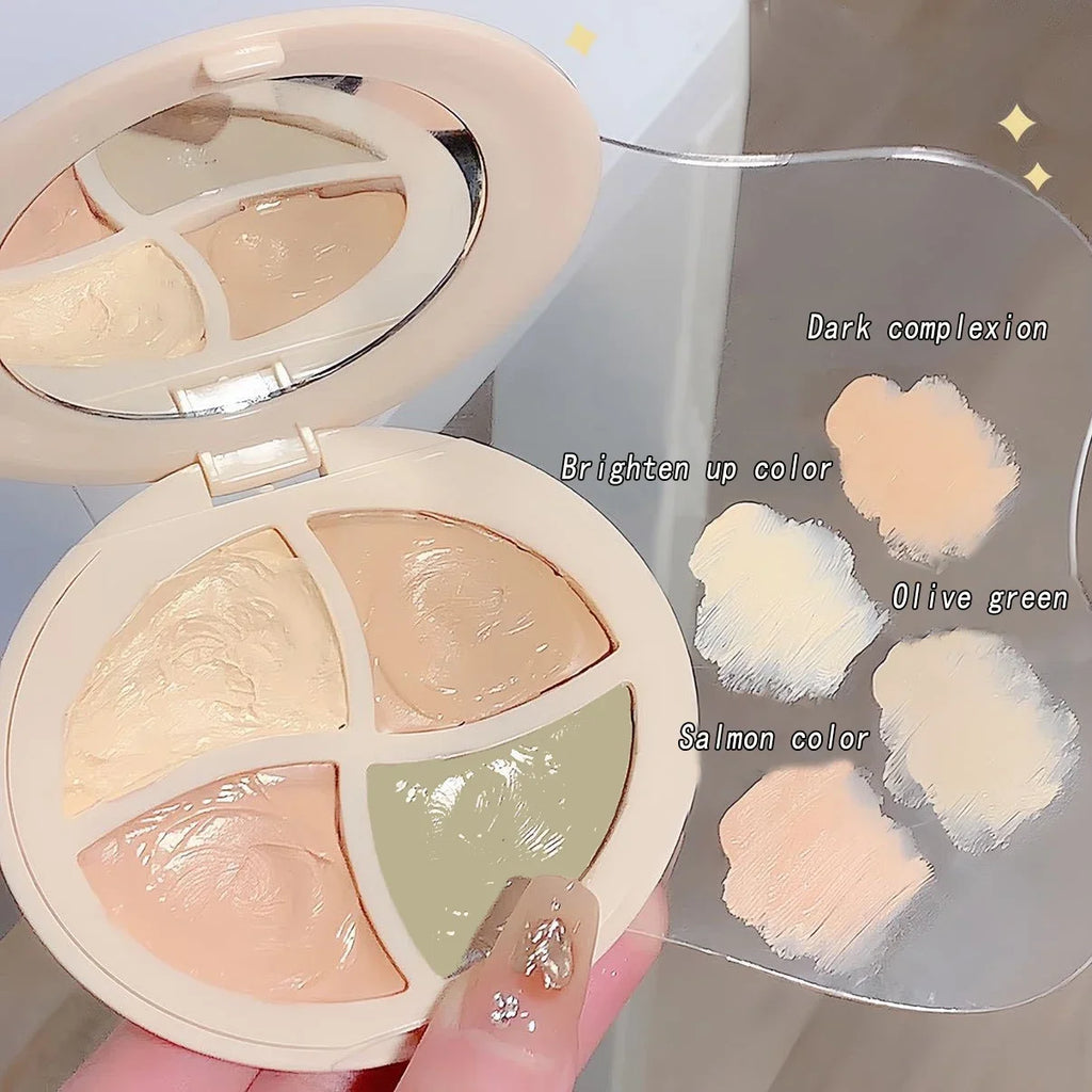 4 in 1 waterproof concealer palette, long-lasting moisturizing natural, creamy texture, covers blemishes/dark circles/acne