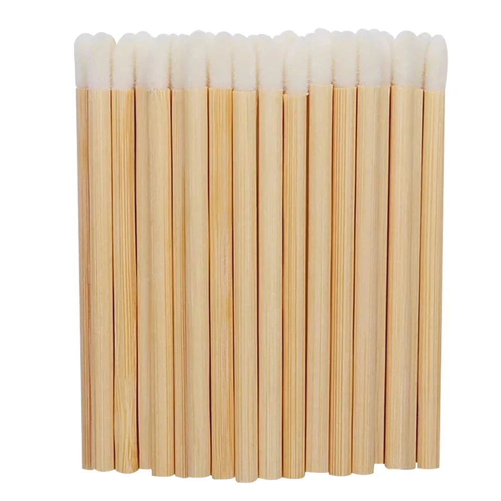 50/100pcs Lip Brushes Bamboo Handle Lip Brushes Lipstick Gloss Wands Applicator Makeup Tool For Eyelashes Extension Accessories