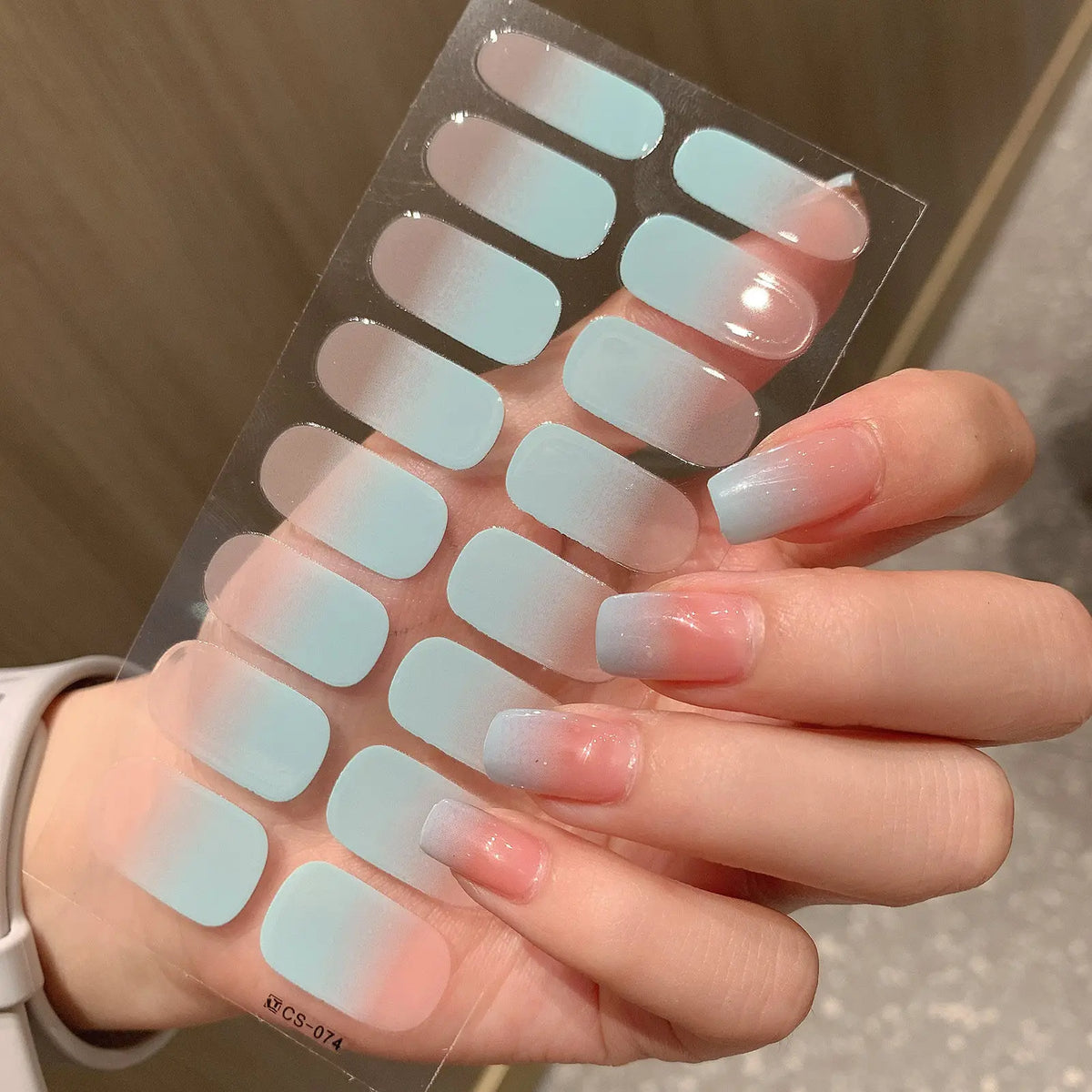 1 Sheet Semi Cured Wrap Gradient Nail Sticker Multi Color Solid Gel Full Cover Slider No Need UV Lamp Cured Fast Gel Nail Decal