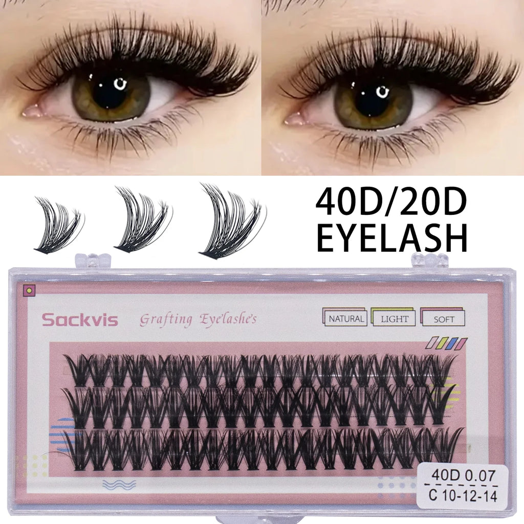 10 boxes of 20D/40D DIY eyelash sets suitable for beginners, with mixed lengths of 10/12/14mm eyelash clusters soft and durable,
