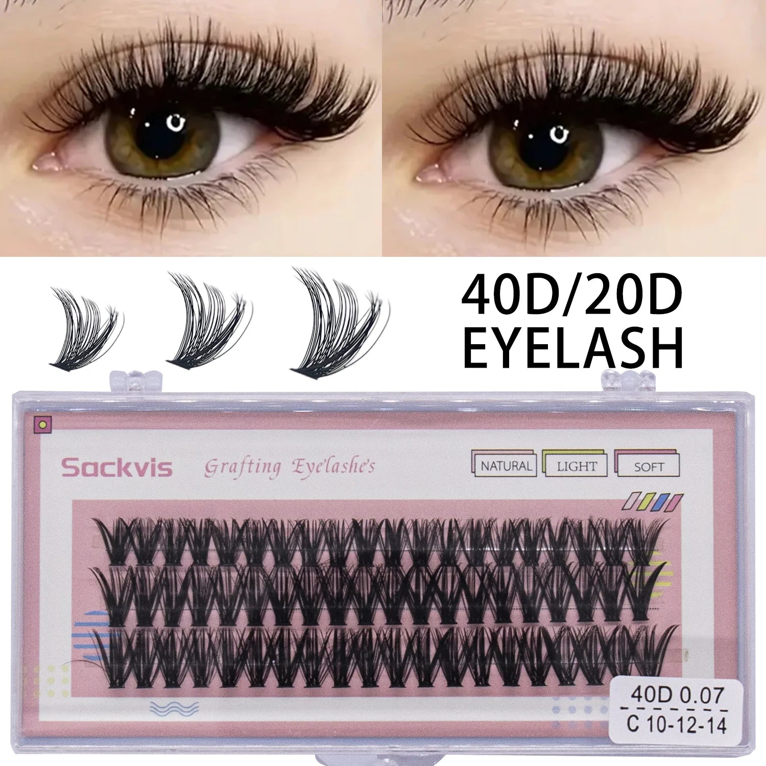 10 boxes of 20D/40D DIY eyelash sets suitable for beginners, with mixed lengths of 10/12/14mm eyelash clusters soft and durable,