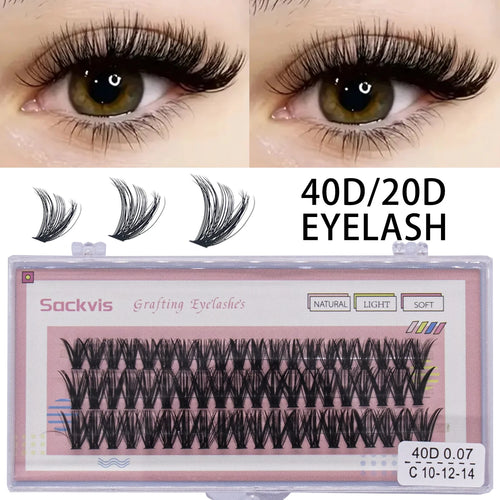 10 boxes of 20D/40D DIY eyelash sets suitable for beginners, with mixed lengths of 10/12/14mm eyelash clusters soft and durable,