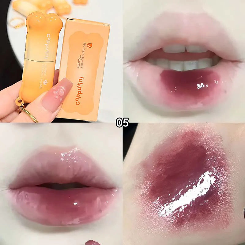 PINKCOCO Bear Doodle Mirror Lip Glaze — Long-Lasting Shiny Lip Gloss, Student-Friendly, Skin-Brightening Nude Lipstick
