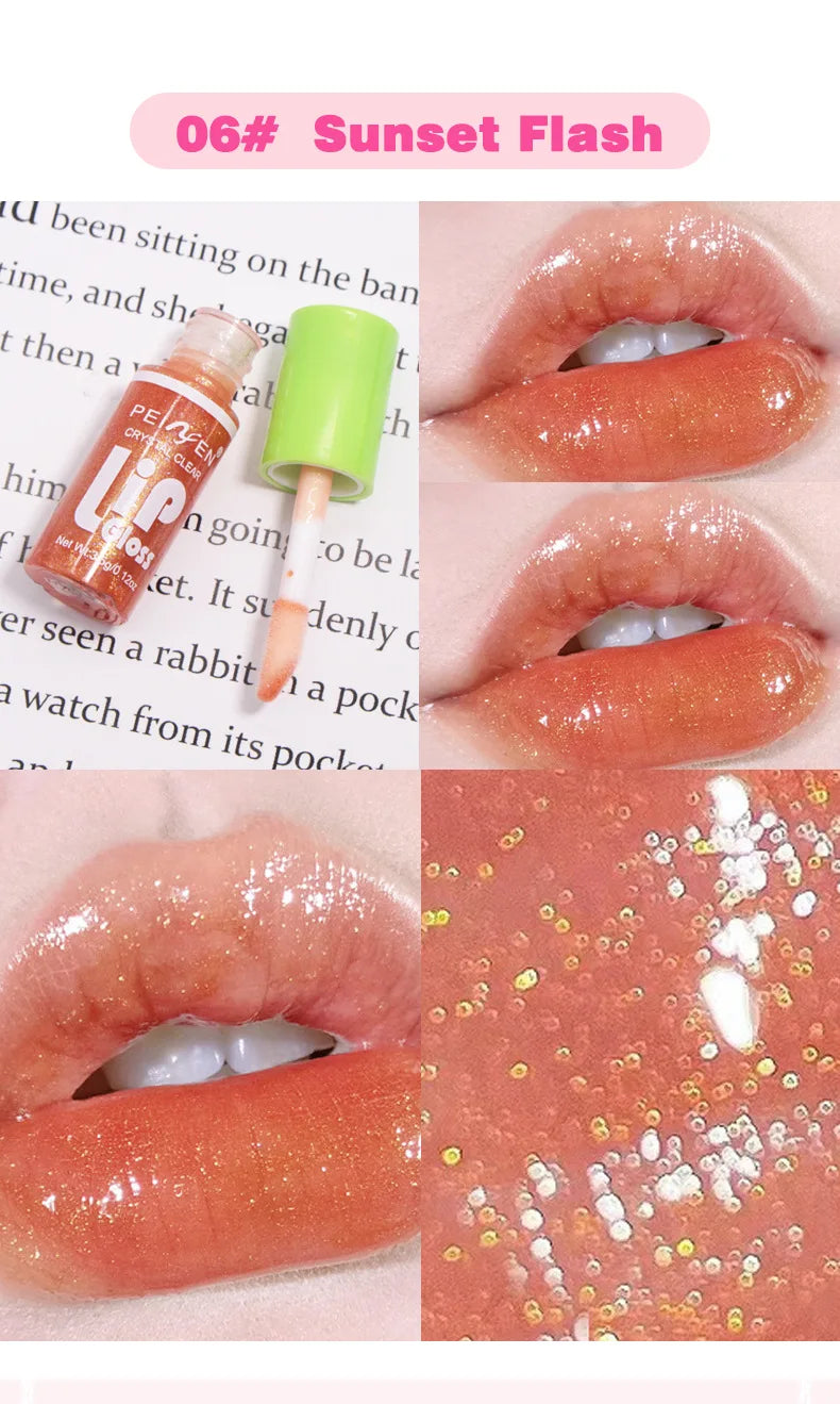 6 Pieces Glass Mirror Lip Gloss Set Hydrating Lightweight Lip Balm Glossy Shimmer Sheer Tint Peach Cherry Pink