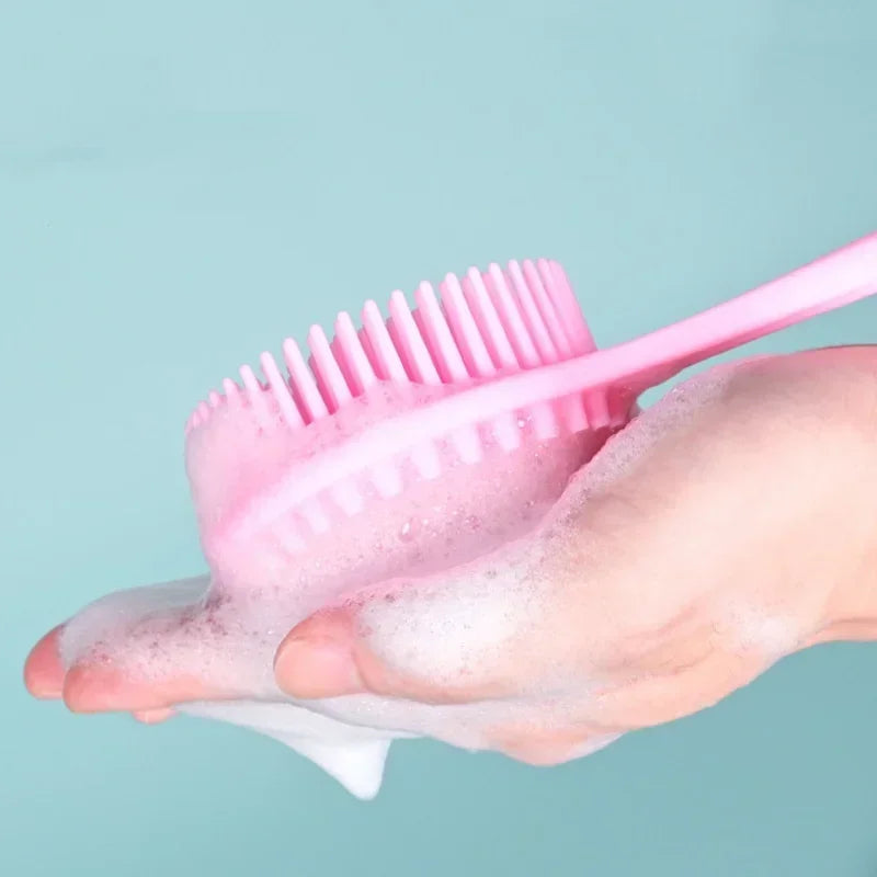 Silicone Long Handle Shower Brush Soft Haired Lazy Bath Tools Back Scrubber Sponge Exfoliating Skin Massager Bathroom Tools