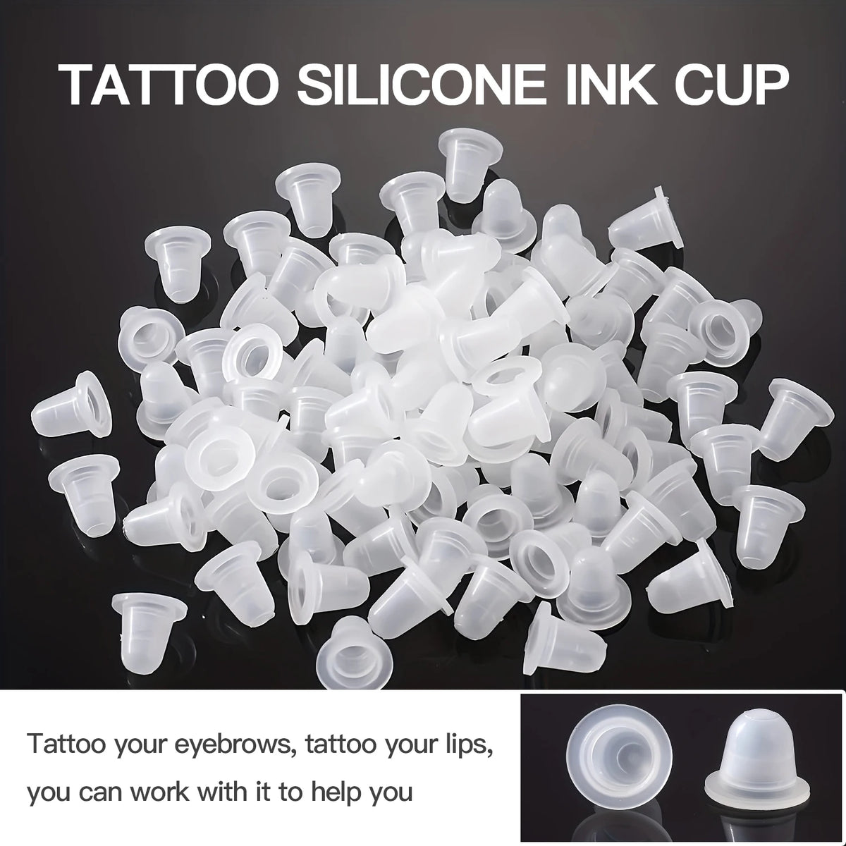 100Pcs Disposable Tattoo Ink Cup S  Size and L Size Silicone Permanent Tattoo Makeup Eyebrow Makeup Pigment Container Caps