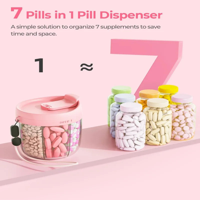 Portable 7-Compartment Vitamin Supplement Storage Box Energy Boost Capsule Organizer with Confusion-Reducing Design