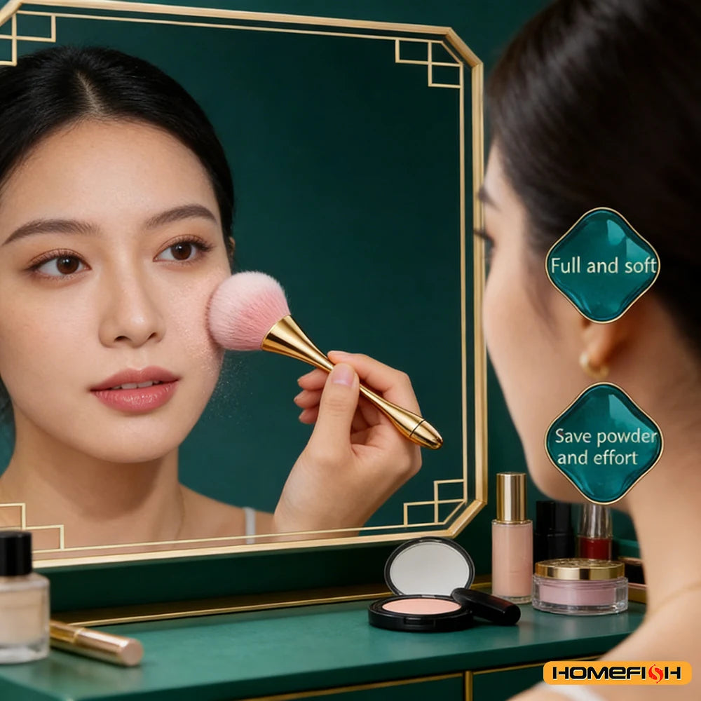 Small Fluffy Soft Powder Brush for Blush & Setting Powder – Waist-Shaped Handle, Beauty Tool