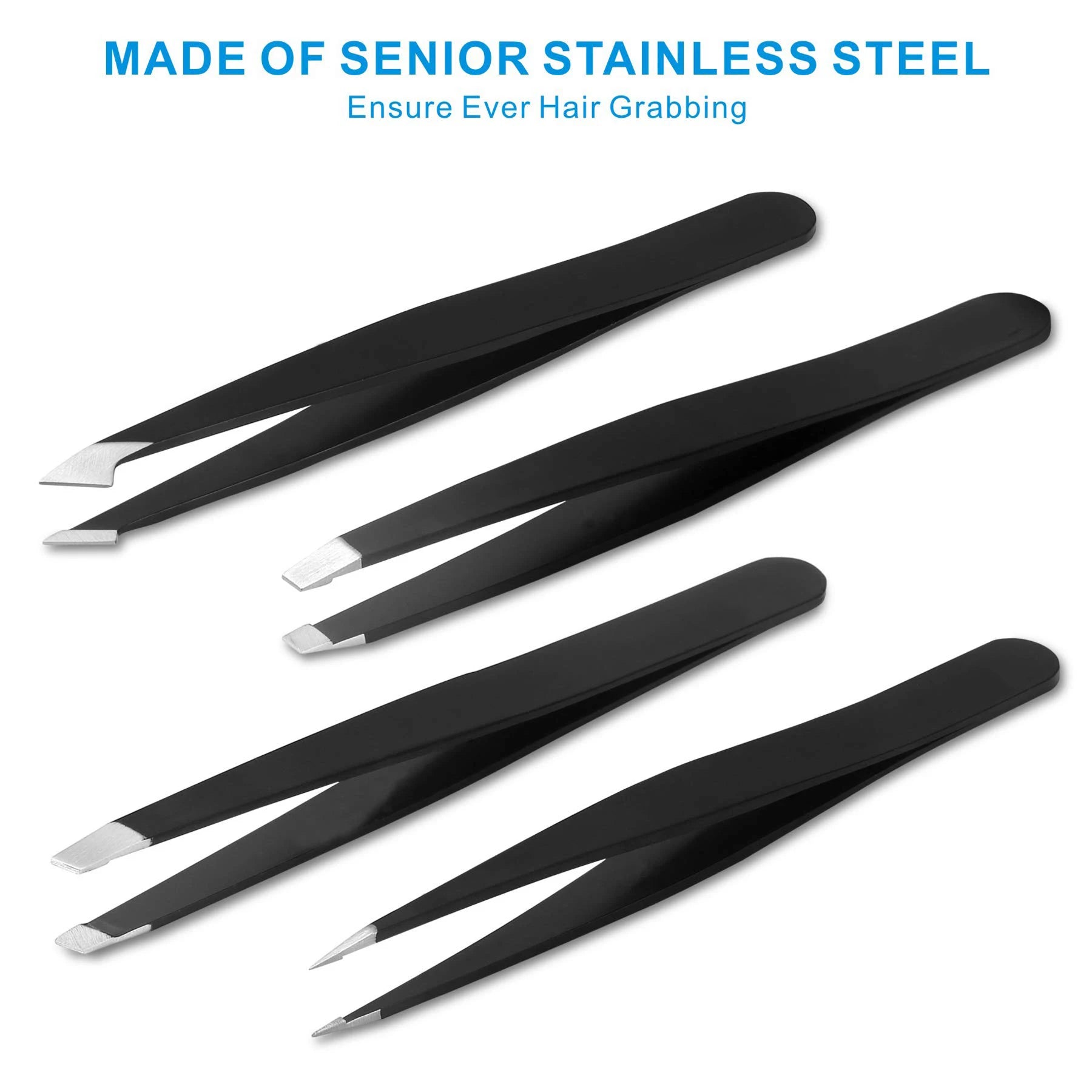 Professional Stainless Steel Eyelash & Eyebrow Grooming Tweezers Set 5-Piece Private Label with Slanted Tip Cheaper Shipping