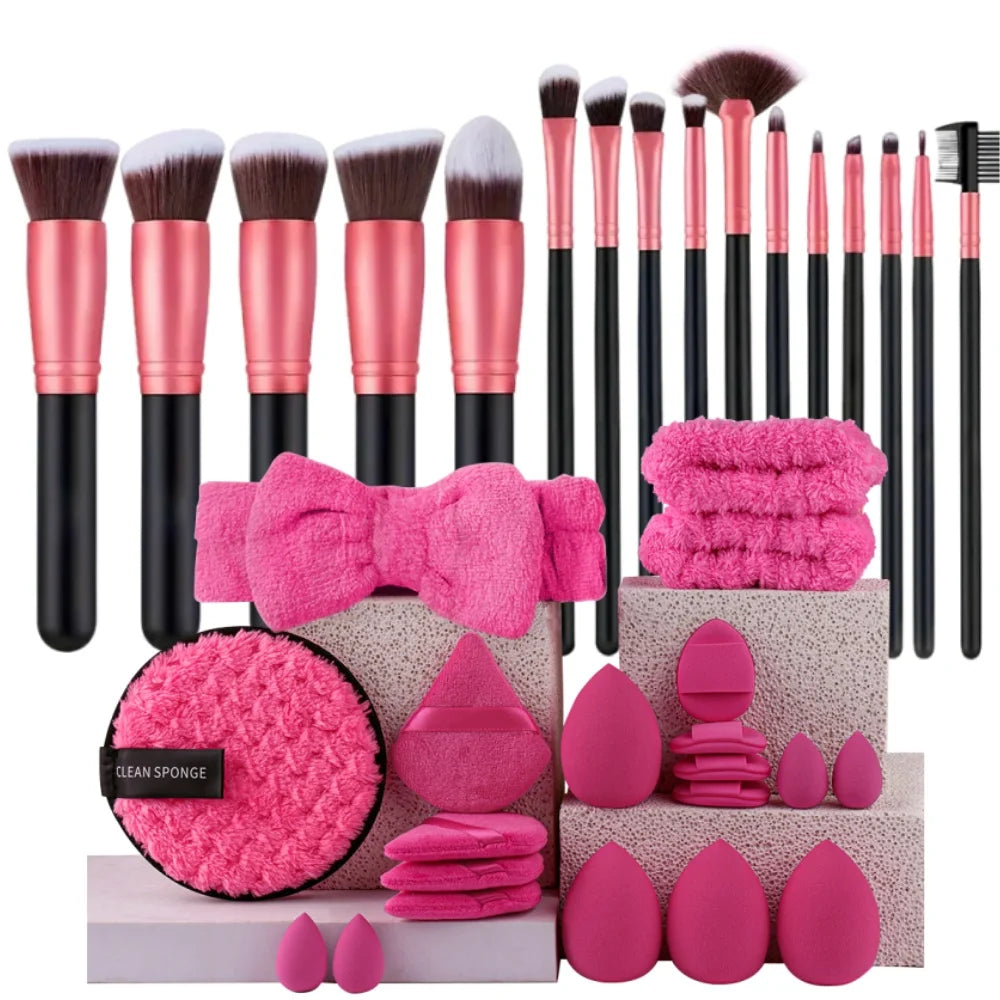 16Pcs Professional Makeup Brush Set Eye Shadow Contouring Foundation Highlight Setting Powder Blending Makeup Sponge Powder Puff
