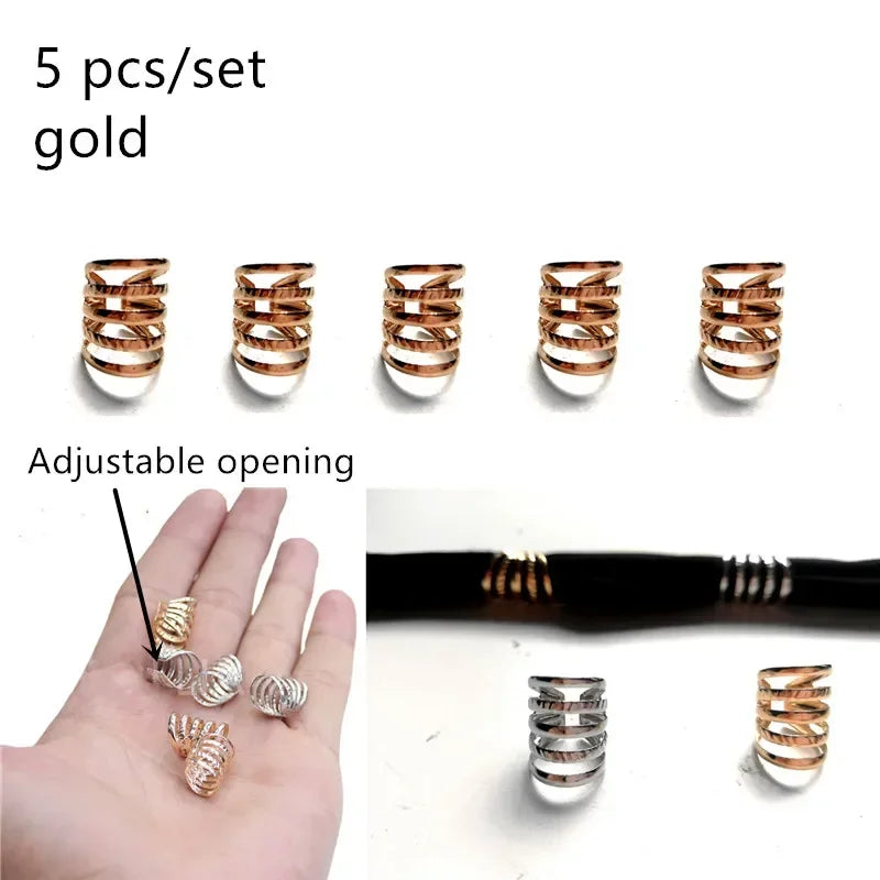 5-8Pcs Metal Hollow Out Hair Ring Accessories,Beads Hair Braid Rings Clips Dread Locks Hair Braiding Metal Cuffs Decoration Gold