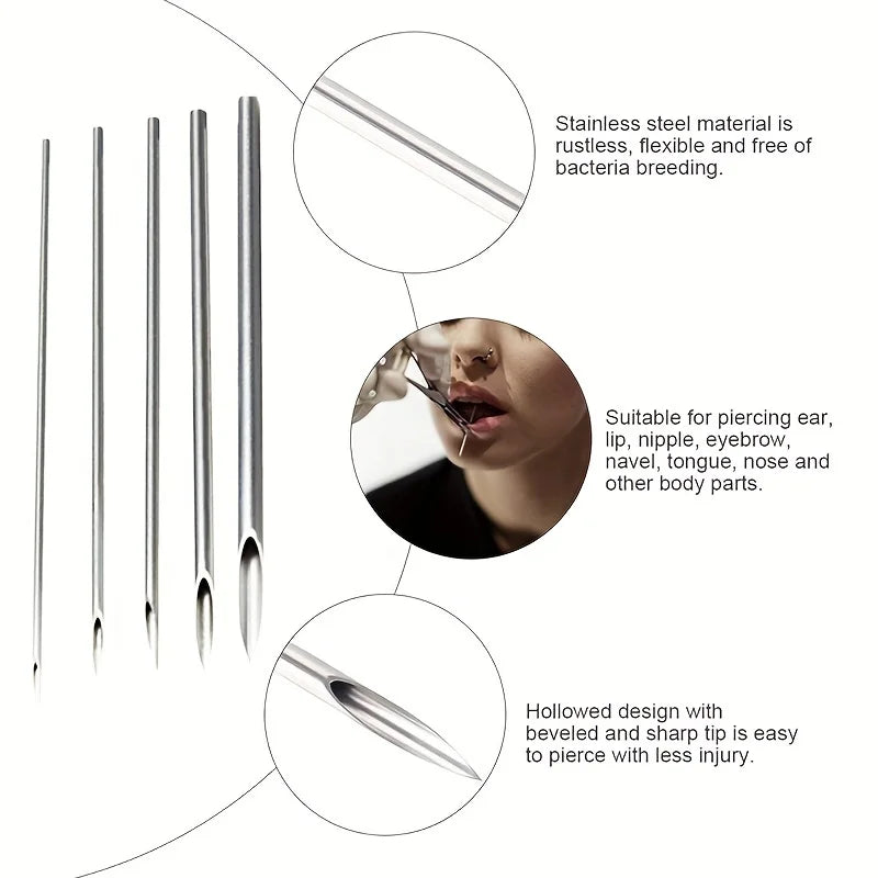 Disposable Sterile Body Piercing Needle 0.8/1 /1.2/1.4/1.6mm Stainless Steel for Ear Nose Belly Tongue Eyebrow Piercer Tools