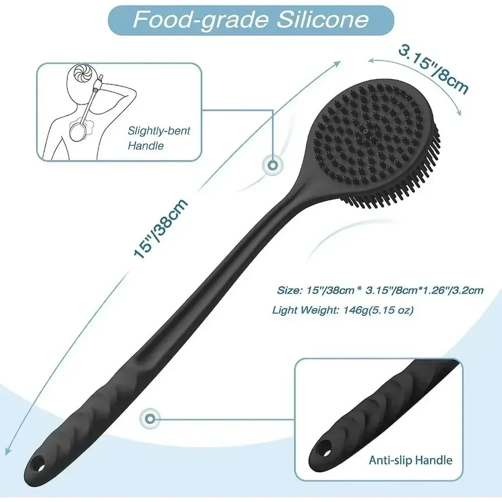 Silicone Long Handle Shower Brush Soft Haired Lazy Bath Tools Back Scrubber Sponge Exfoliating Skin Massager Bathroom Tools