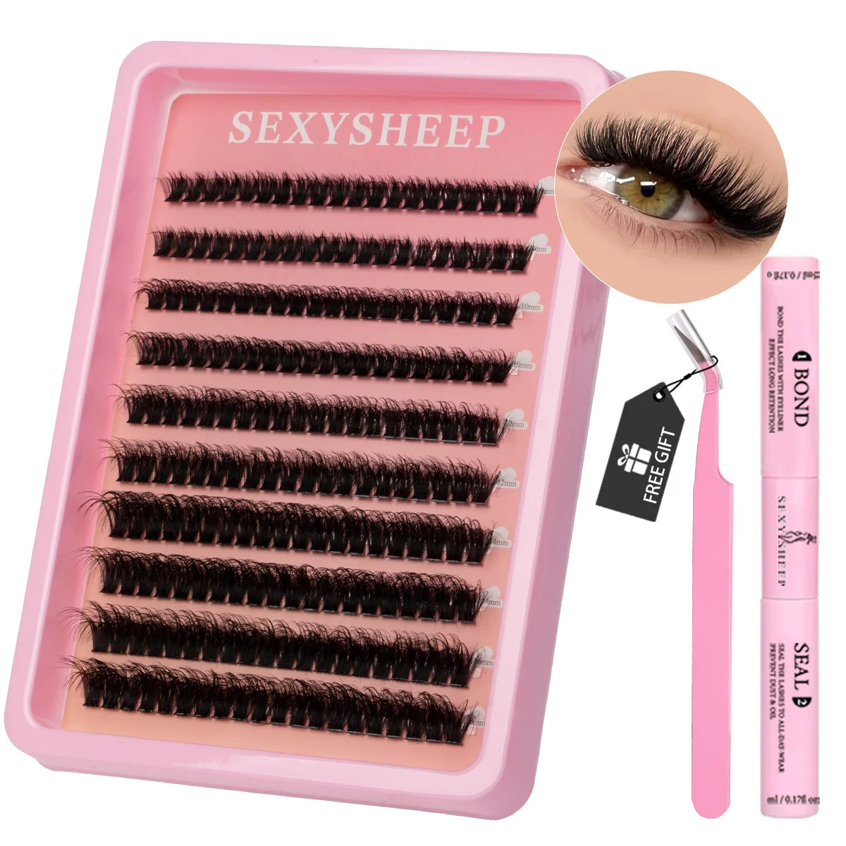 Lash Clusters Kit Cat Lashes with Lash Bond & Seal Cluster Eyelash Extensions Mix Styles Eyelash Clusters Kit DIY at Home Makeup